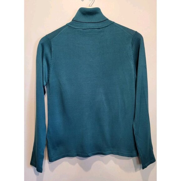 Vtg Kevo Collection Teal 100% Silk Knit Turtleneck Office Sz S - Picture 4 of 7